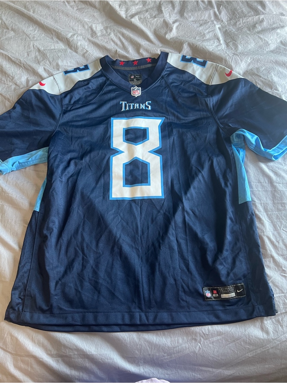 Nike Navy and Light Blue Titans #8 Football Jersey